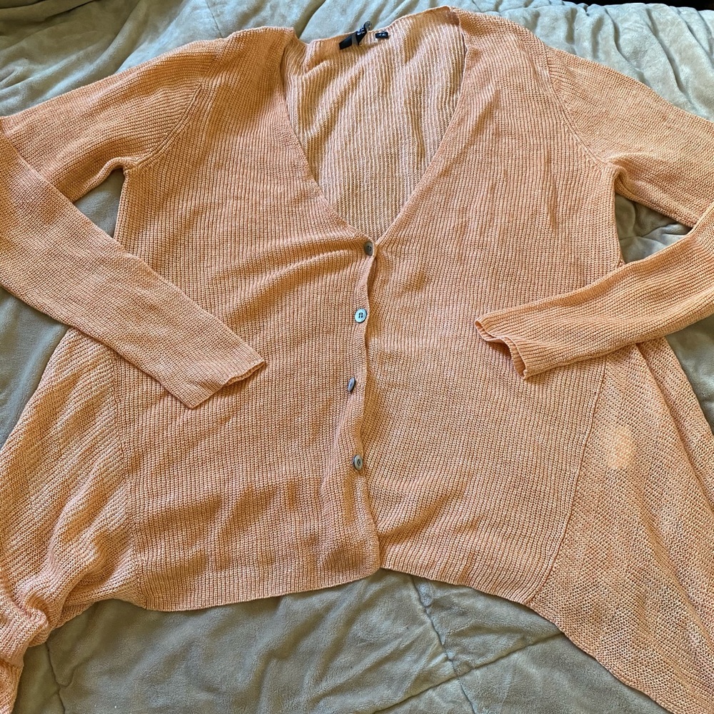 Eileen Fisher Peach Lightweight Button-Front Cardigan